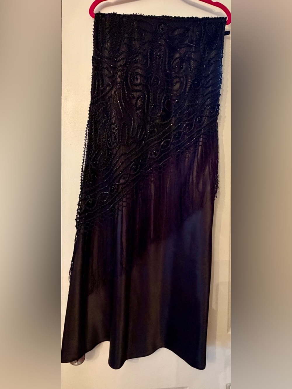 100% Silk Beaded Black Evening Skirt with Fringe Detail